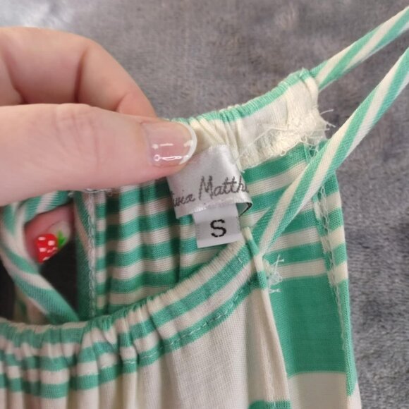 Olivia Matthews Womens S Vibrant Green White Striped sleeveless Flowy Dress‎ - Picture 3 of 10
